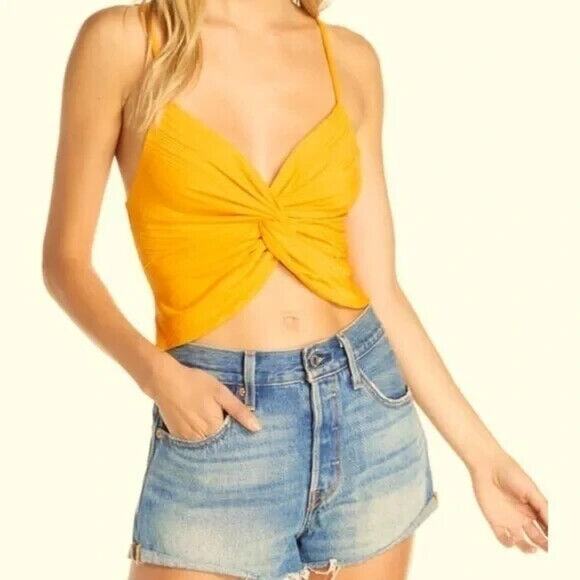 Free People Intimately Womens Call It Crop Tank Top Medium Orange Twist Front - Picture 2 of 9